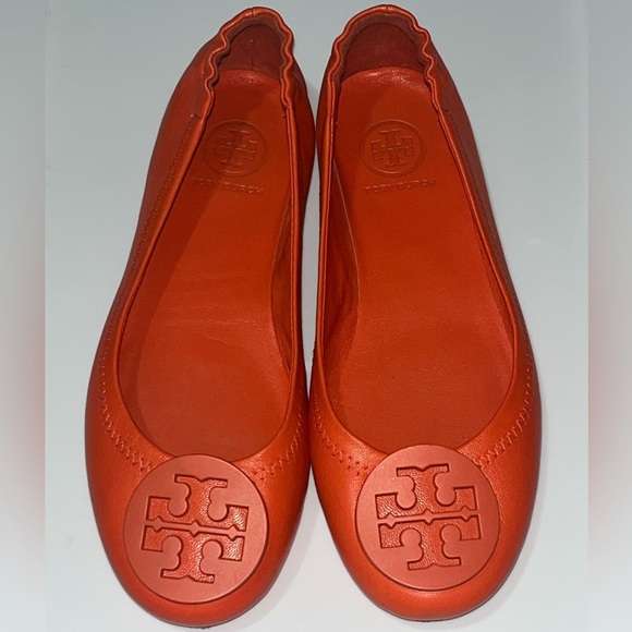 Tory Burch Women's Minnie Leather Travel Ballet Flats, Mango Sz 4.5M - Picture 11 of 12